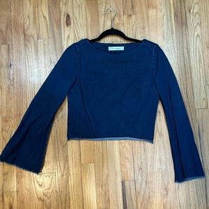 Super cute denim, crop top with flattering open back